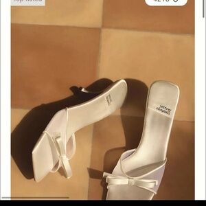 Jeffrey Campbell white satin mules sandal heels